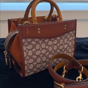 Coach Brown Rogue 25 Signature Canvas Satchel with Leather Trim